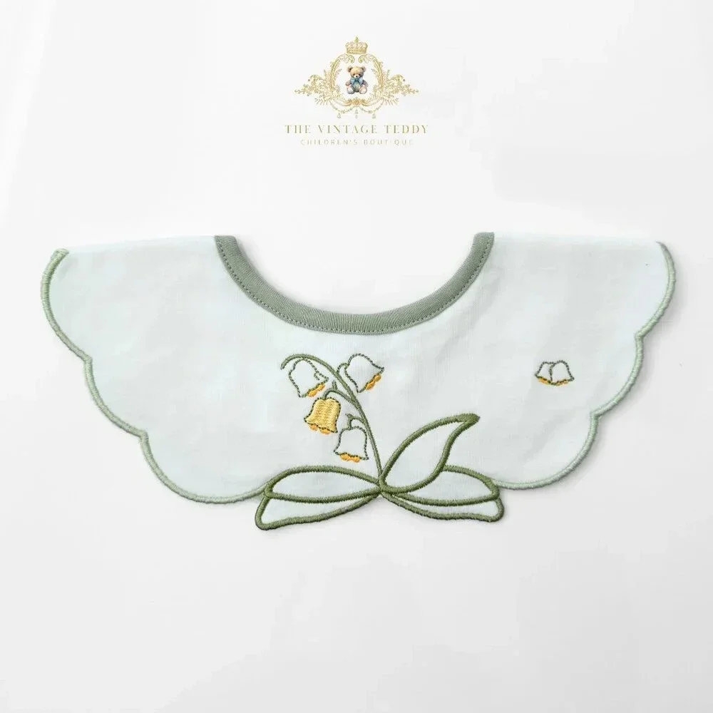 NWT Lovely Boutique Embroidered Girls Baby Bibs Tulips & Bumble Bees Set of 2